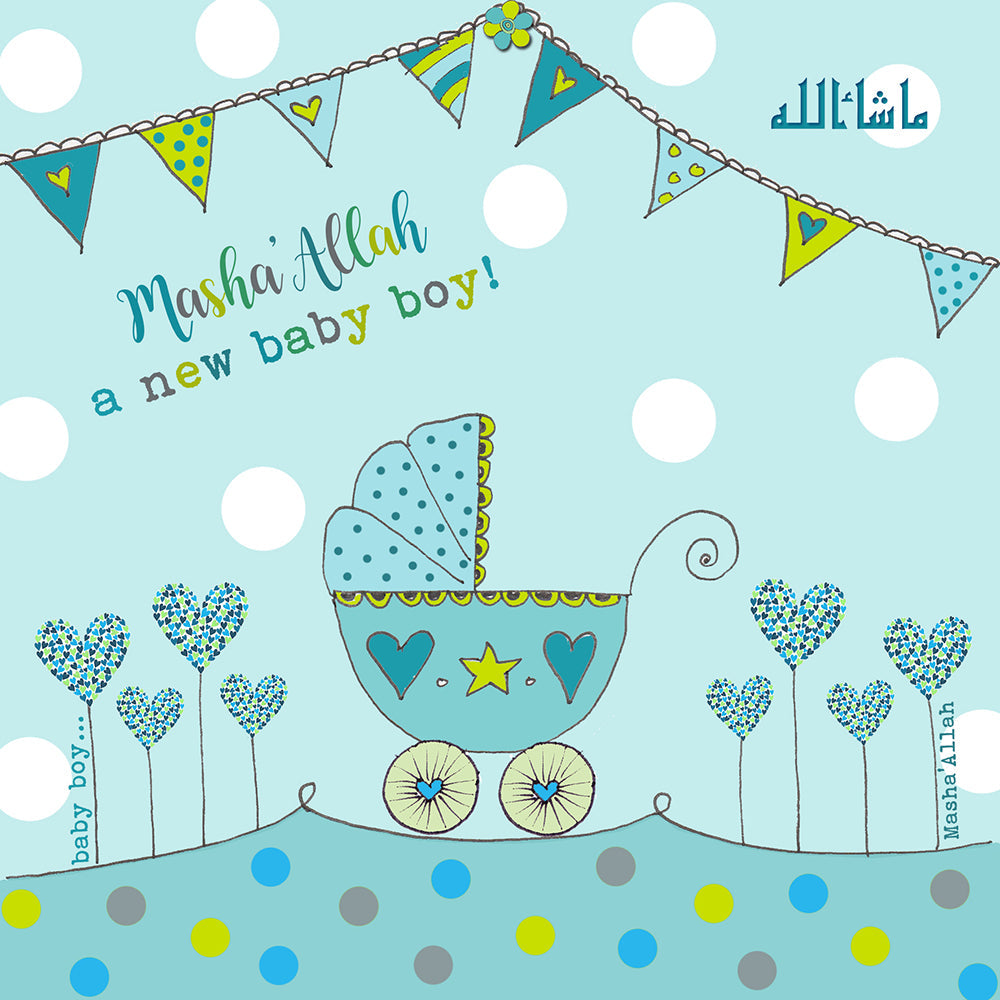 Masha'Allah Baby Boy - New Baby Card