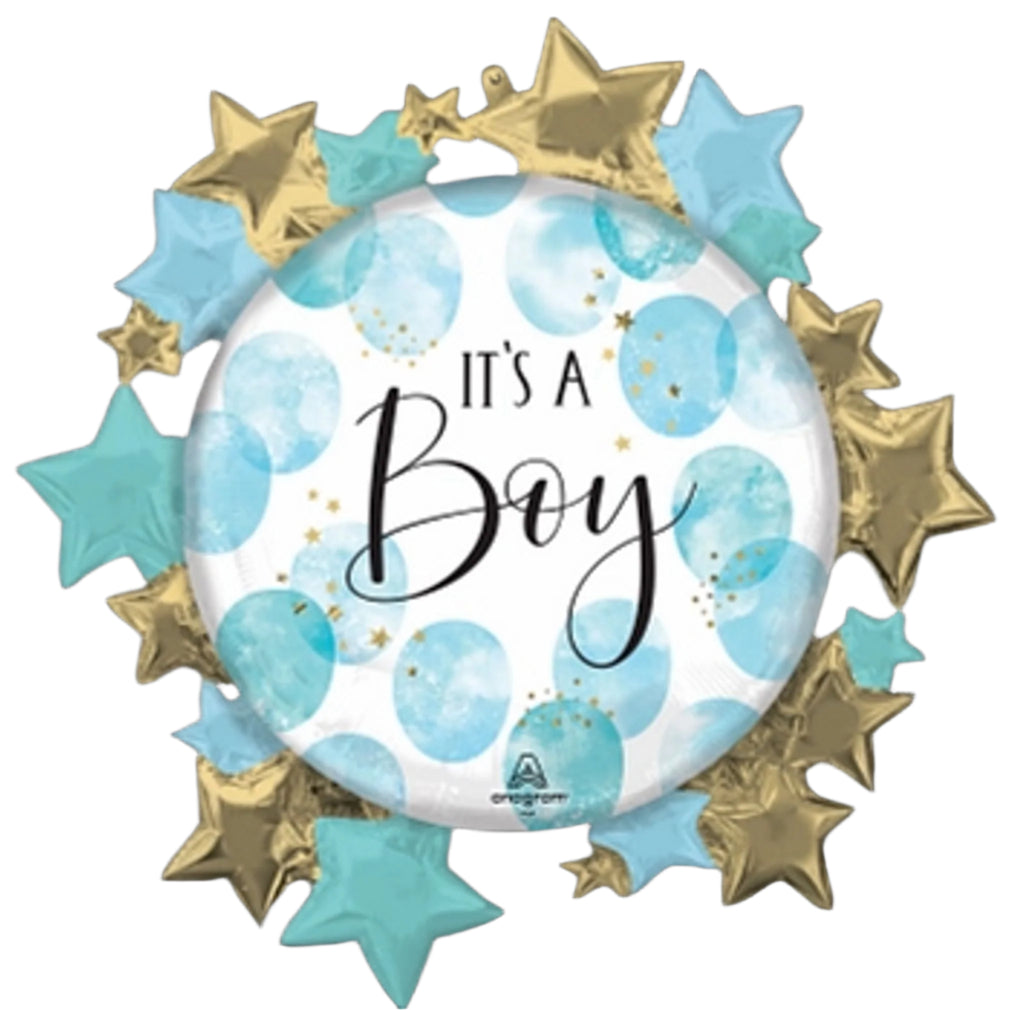 Baby Boy Blue Watercolour 30" Supershape Foil Helium Inflated Balloon