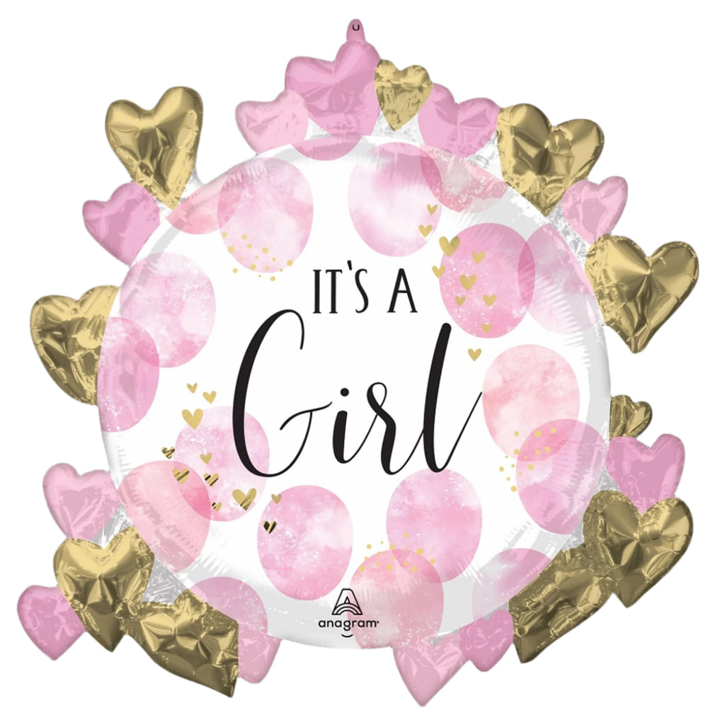 Baby Girl Pink Watercolour 30" Supershape Foil Helium Inflated Balloon