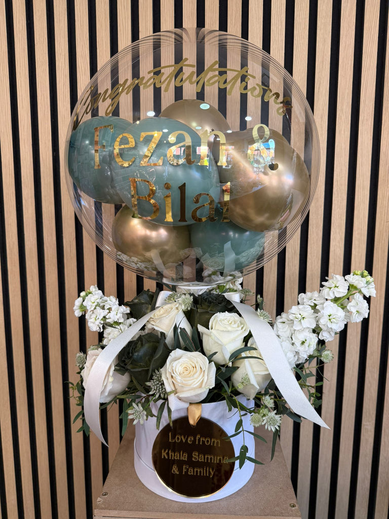 Congratulations Fresh Flower Balloon Hatbox