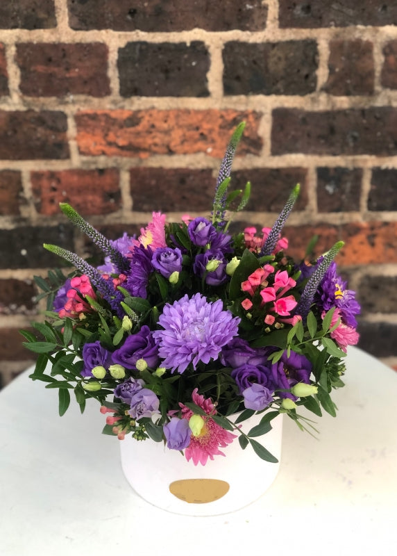 Florist Choice Pink & Purple Hatbox