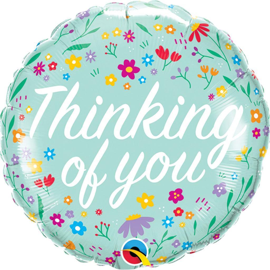 Thinking Of You Petite Floral 18" Foil Balloon Inflated with Helium