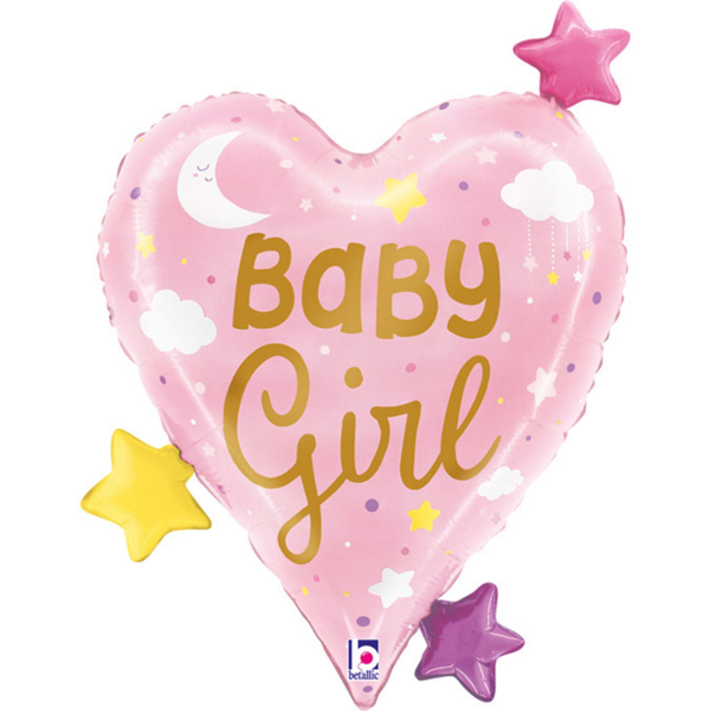 Foil Shape 31" Baby Girl Heart Stars Helium Inflated Balloon