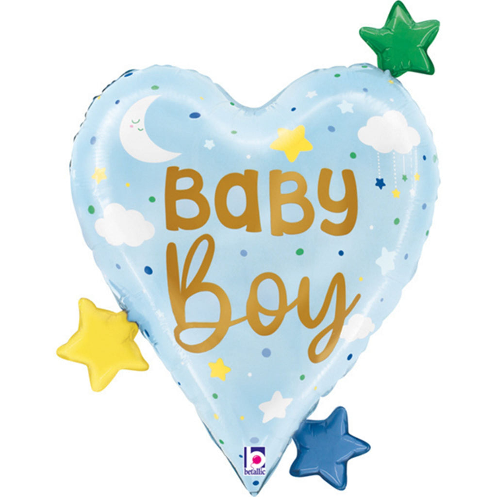 Baby Boy Heart Stars 25" Helium Inflated Foil Balloon