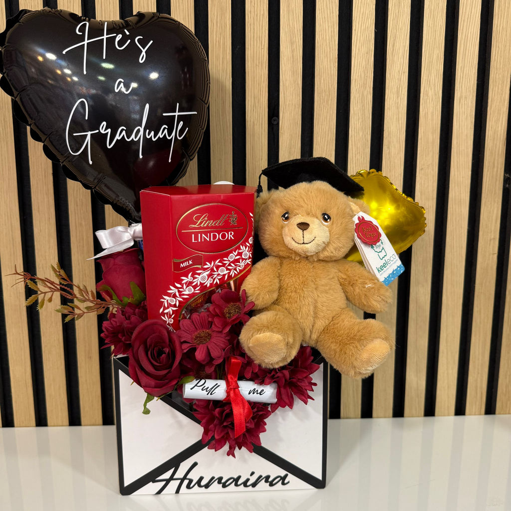 Graduate Envelope with Chocolates & Teddy Bear