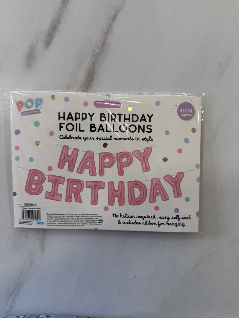 Happy Birthday Foil Balloons 41cm Pastel Pink