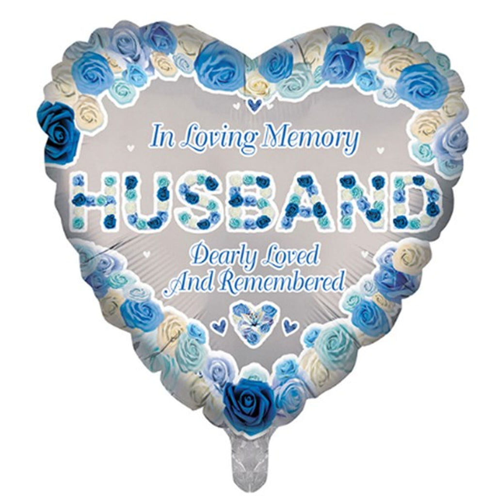 Husband Memorial 18" Heart Shaped Foil Balloon Inflated with Helium