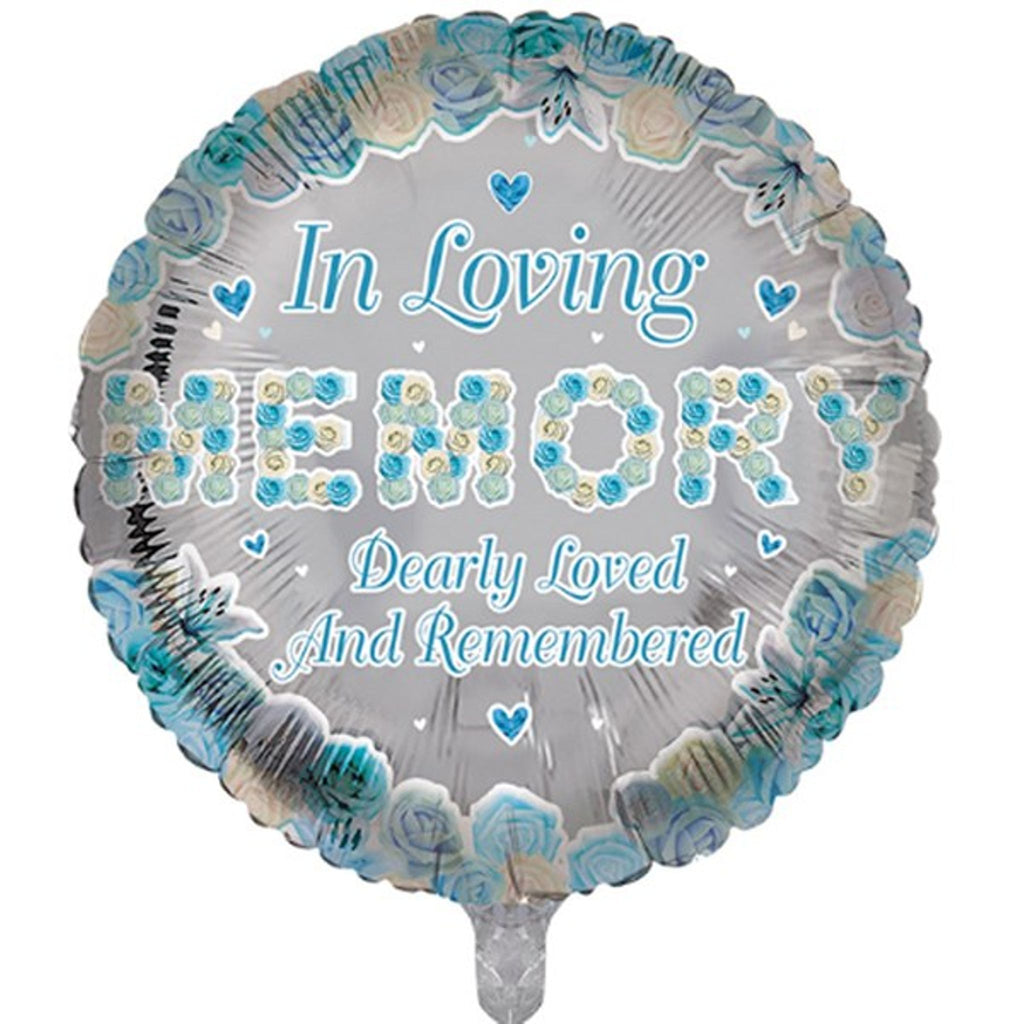 In Loving Memory Blue 18" Round Foil Balloon Inflated with Helium