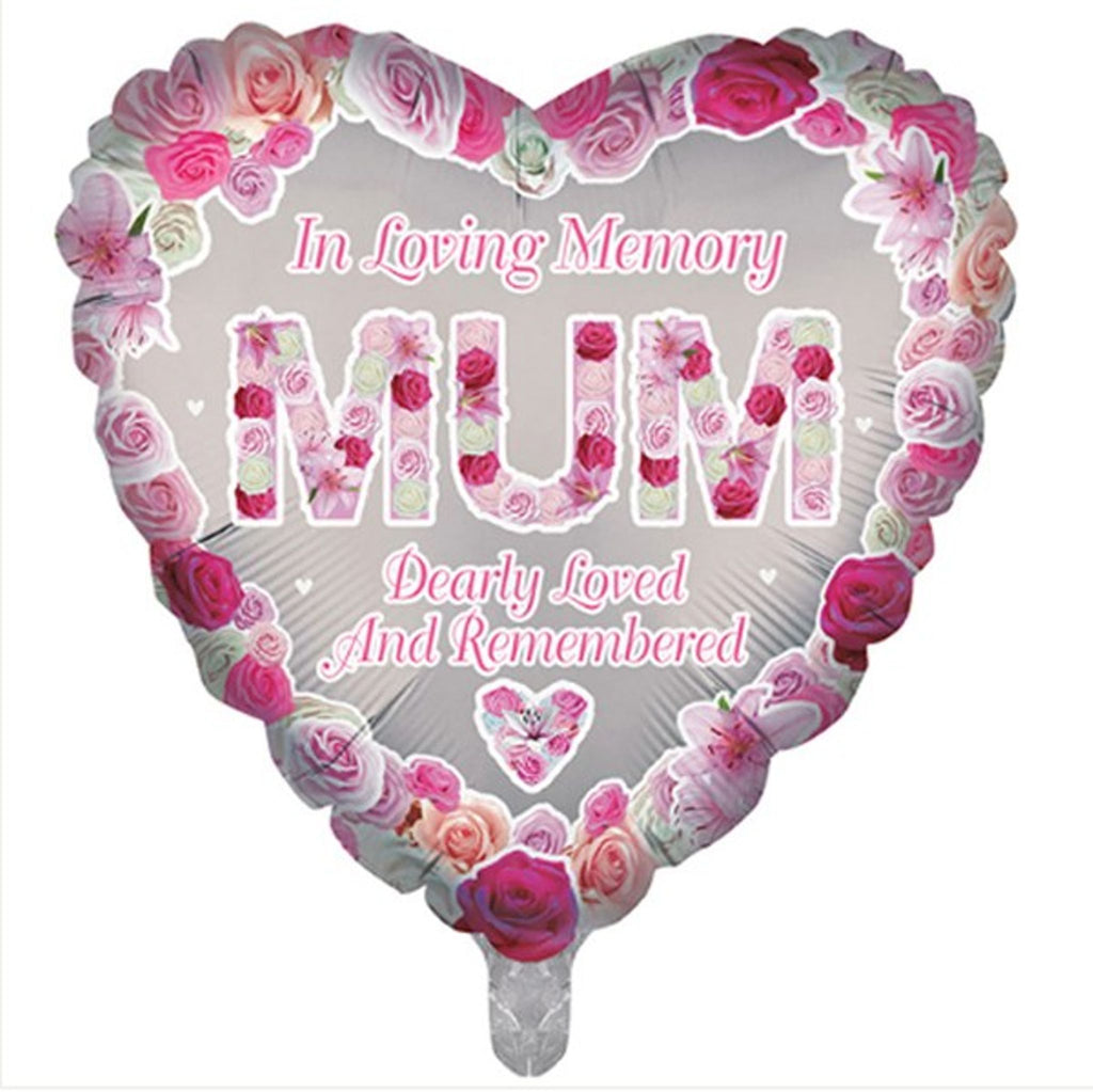 Mum Memorial 18" Heart Shaped Foil Balloon Inflated with Helium