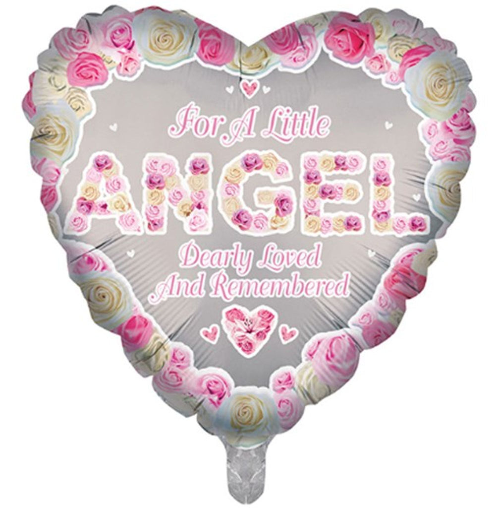 Pink Angel Memorial 18" Heart Foil Balloon Inflated with Helium