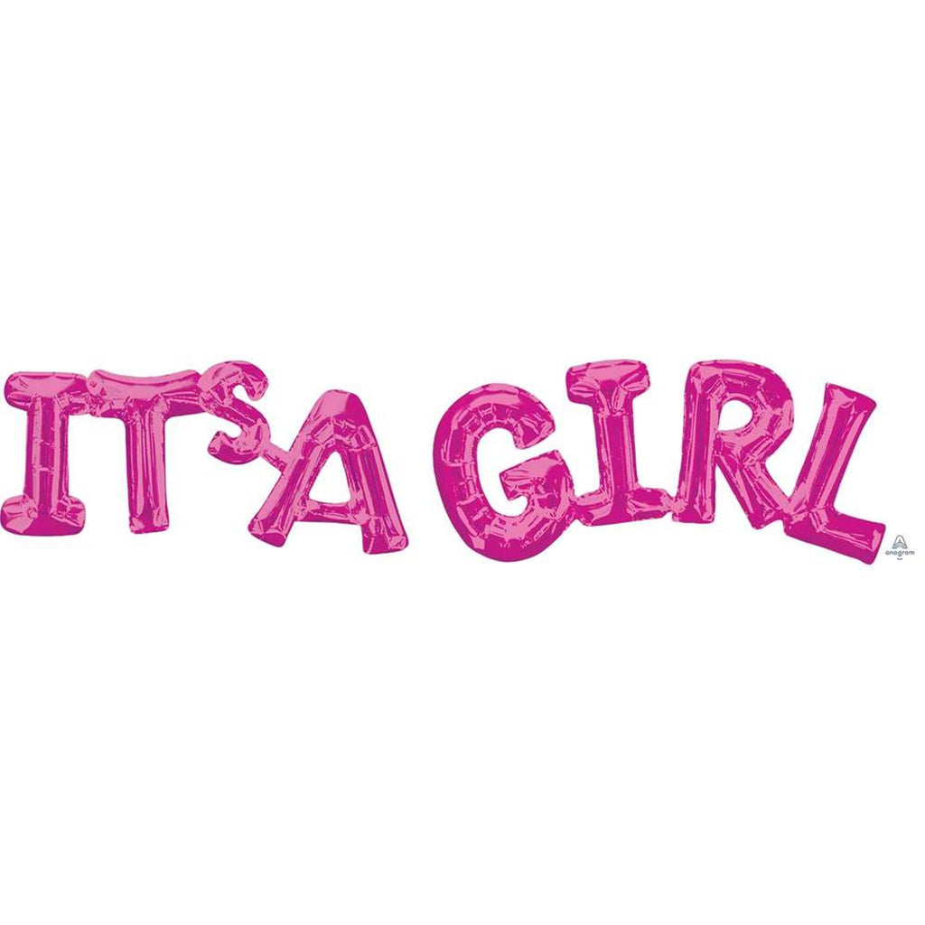 It's A Girl Phrase 22" Pink Helium Inflated Foil Balloon