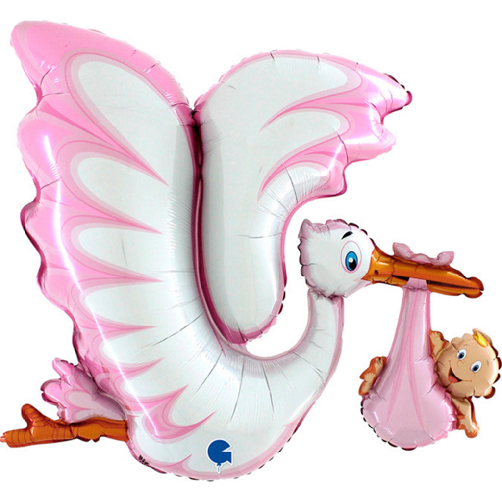 Stork Baby Delivery 53" Pink Helium Inflated Foil Balloon