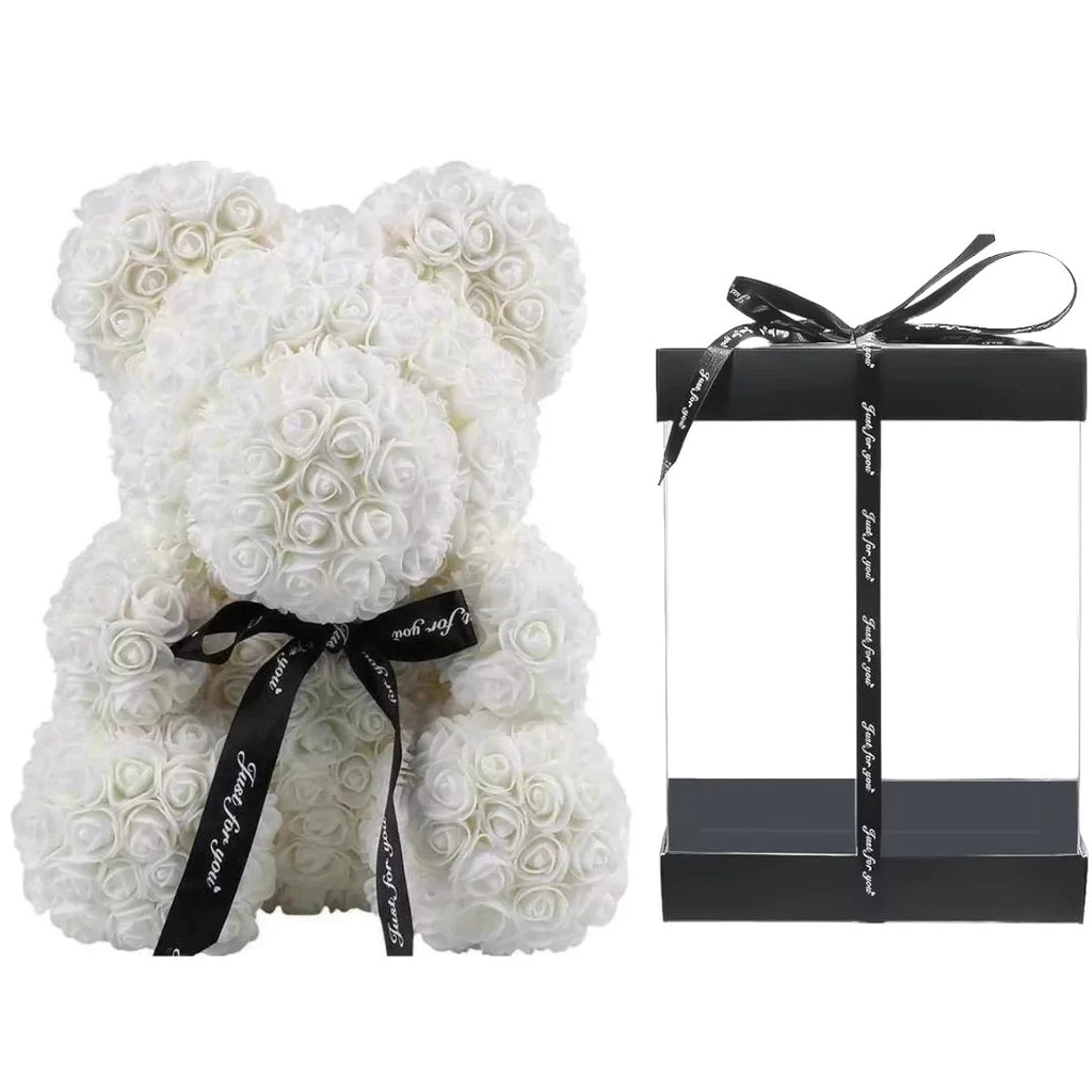 White Rose Foam Teddy Bear with Box